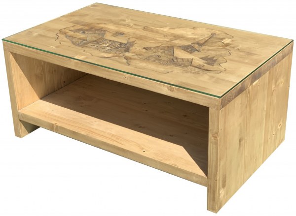 Table basse cube plateau sculpté GM