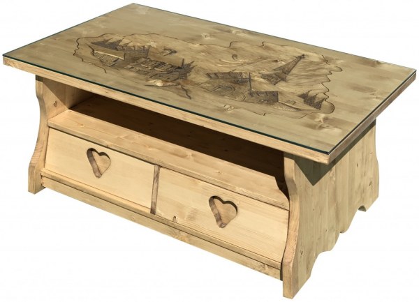 Table basse trapèze plateau sculpté GM